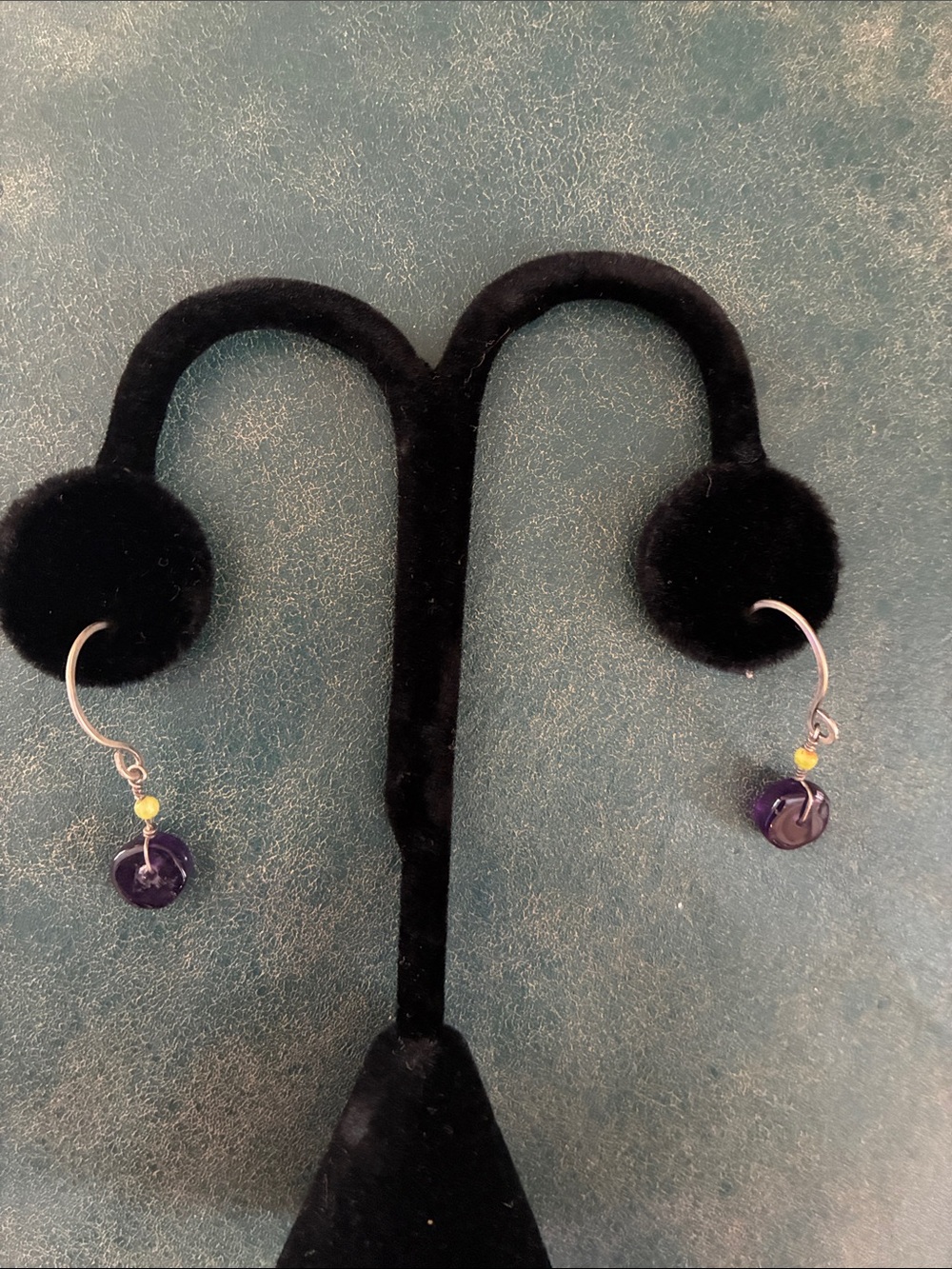 Morgan Dane sterling, silver with amethyst and mother of pearl earrings.